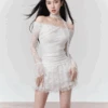 Off-Shoulder Lace Layered Mini Dress Two-Piece Set