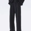 Wide Leg Tailored Lightweight Trousers With Belt Detail