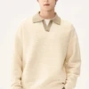 Contrast Collar Drop Shoulder Ribbed Sweater