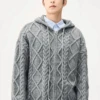 Cable Knit Hooded Zip Jacket With Pockets