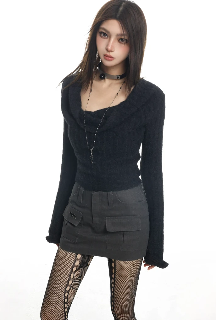 Fuzzy Cowl Neck Long Sleeve Knit Crop Top 4 Fuzzy Cowl Neck Long Sleeve Knit Crop Top - Image 4