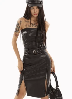 Tube Leather Midi Dress With Belt And Zip Slit Detail -Modern Wear Shop Screenshot2024 10 14132559