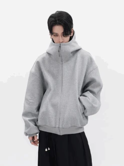 Oversized High Collar Zip-Up Hoodie Jacket