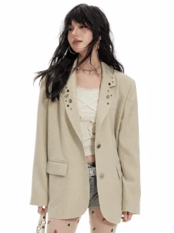 Oversized Button Detail Blazer With Notched Lapel