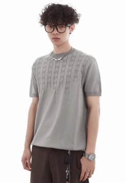 Cable-Knit Detail Ribbed Trim Short Sleeve Top -Modern Wear Shop Screenshot2025 05 26045003