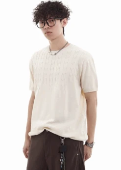 Cable-Knit Detail Ribbed Trim Short Sleeve Top -Modern Wear Shop Screenshot2025 05 26045047