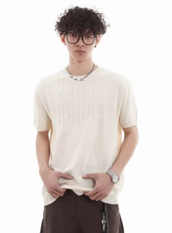 Cable-Knit Detail Ribbed Trim Short Sleeve Top -Modern Wear Shop Screenshot2025 05 26045103