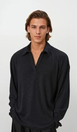 Oversized Long Sleeve V-Neck Polo Top -Modern Wear Shop Screenshot2025 06 19171903