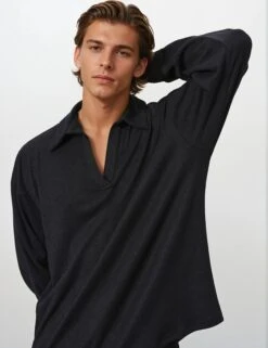 Oversized Long Sleeve V-Neck Polo Top -Modern Wear Shop Screenshot2025 06 19171917