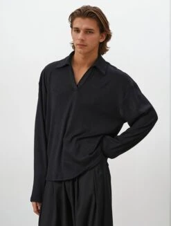 Oversized Long Sleeve V-Neck Polo Top