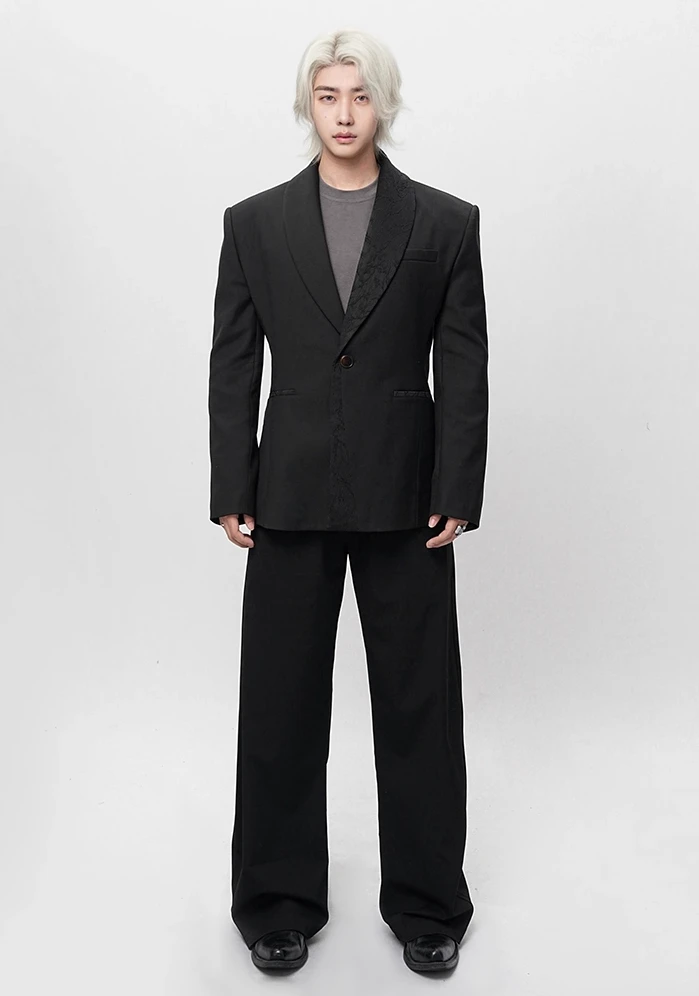 Structured Asymmetric Embroidered Lapel Tailored Blazer 8 Structured Asymmetric Embroidered Lapel Tailored Blazer - Image 8