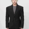 Structured Asymmetric Embroidered Lapel Tailored Blazer
