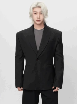 Structured Asymmetric Embroidered Lapel Tailored Blazer