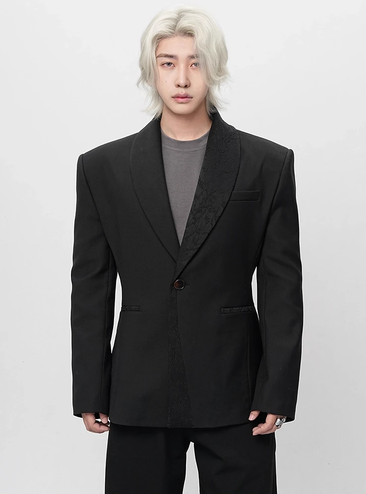 Structured Asymmetric Embroidered Lapel Tailored Blazer 1 Structured Asymmetric Embroidered Lapel Tailored Blazer