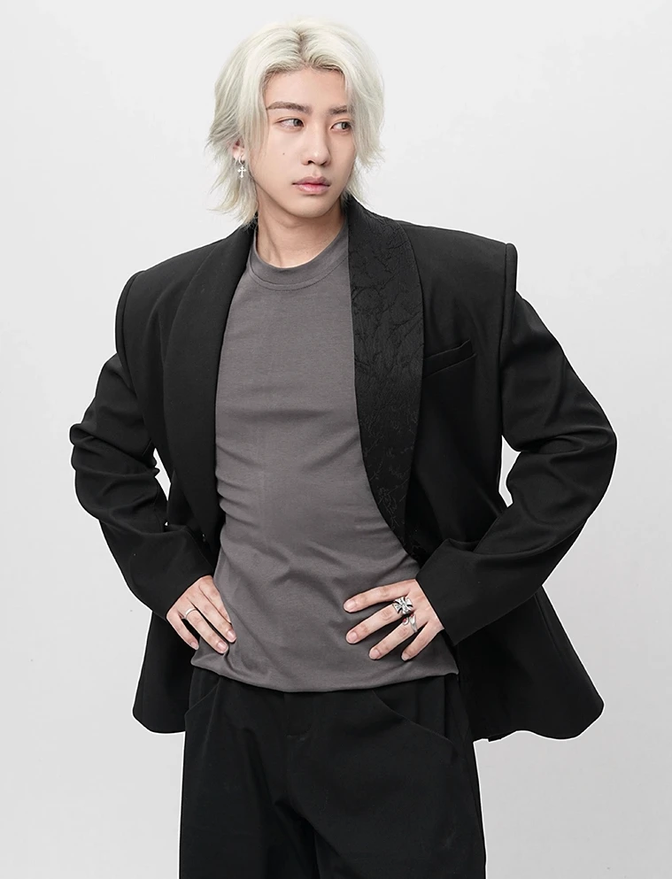 Structured Asymmetric Embroidered Lapel Tailored Blazer 3 Structured Asymmetric Embroidered Lapel Tailored Blazer - Image 3