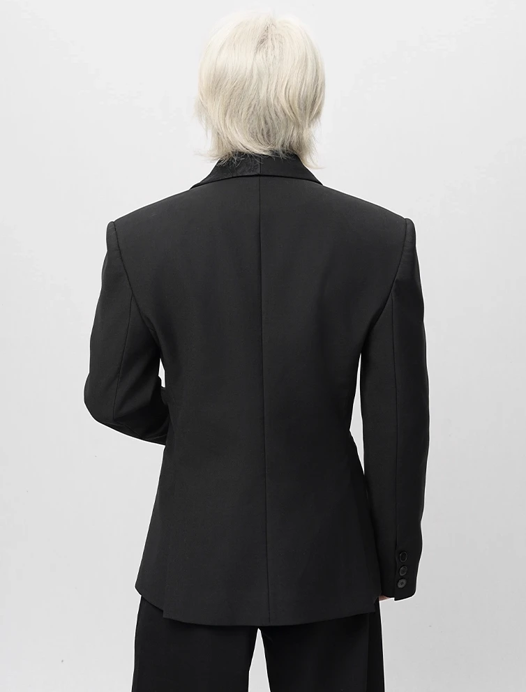 Structured Asymmetric Embroidered Lapel Tailored Blazer 4 Structured Asymmetric Embroidered Lapel Tailored Blazer - Image 4