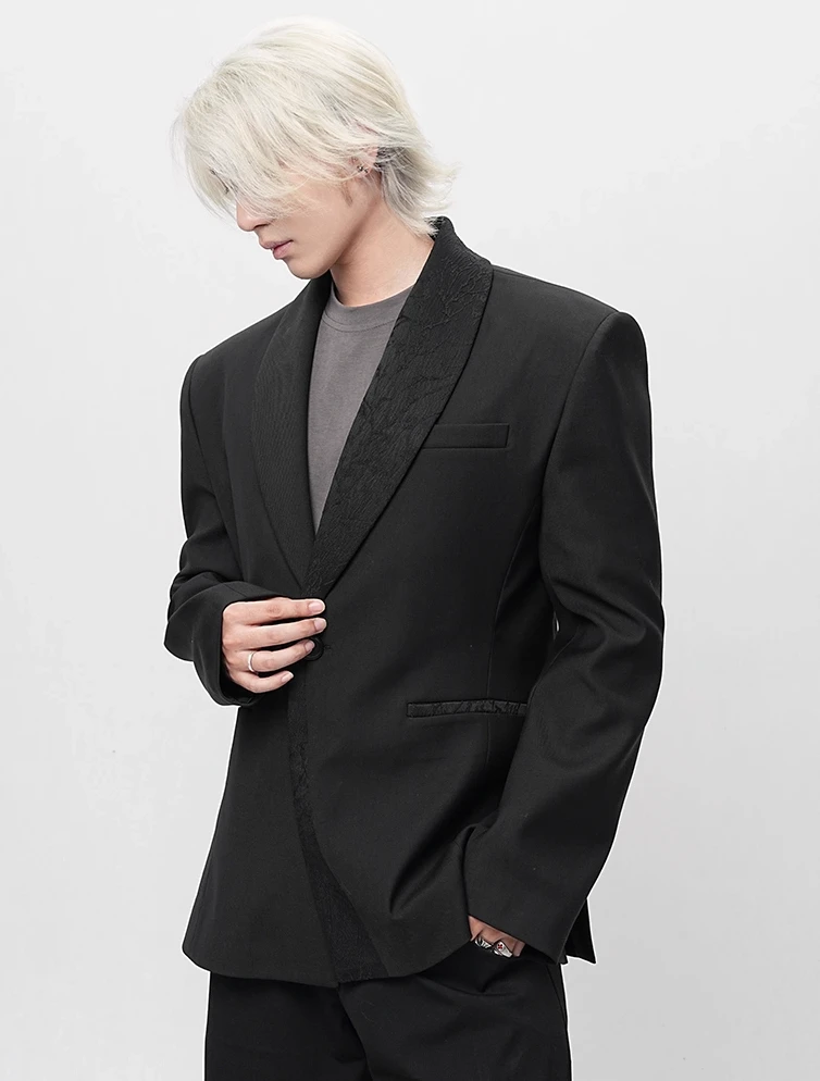 Structured Asymmetric Embroidered Lapel Tailored Blazer 2 Structured Asymmetric Embroidered Lapel Tailored Blazer - Image 2