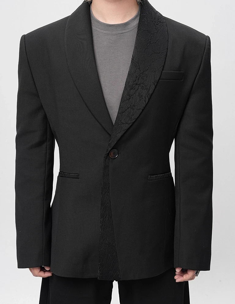 Structured Asymmetric Embroidered Lapel Tailored Blazer 5 Structured Asymmetric Embroidered Lapel Tailored Blazer - Image 5