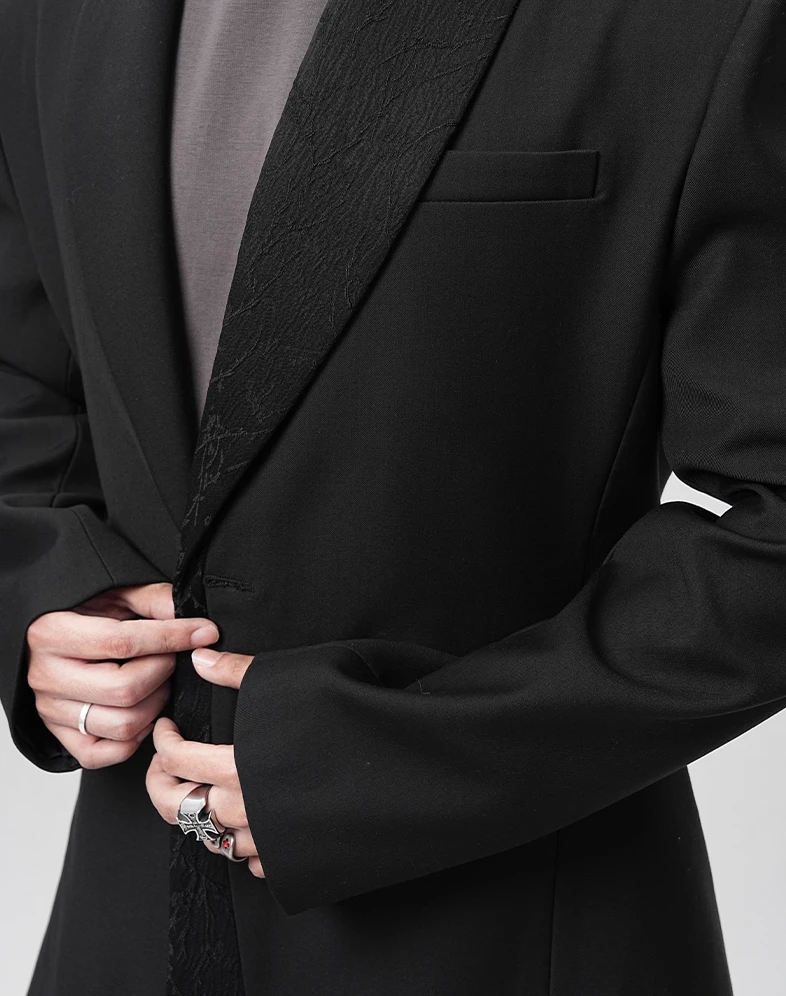 Structured Asymmetric Embroidered Lapel Tailored Blazer 7 Structured Asymmetric Embroidered Lapel Tailored Blazer - Image 7