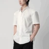 Embroidered Collar Short Sleeve Shirt With Pleated Front Detail