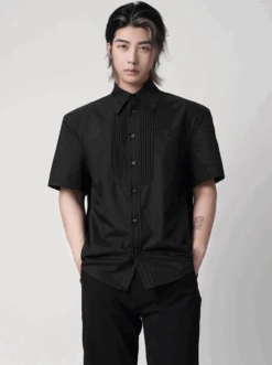 Embroidered Collar Short Sleeve Shirt With Pleated Front Detail -Modern Wear Shop Screenshot2025 07 06210353