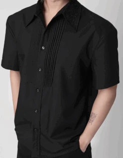 Embroidered Collar Short Sleeve Shirt With Pleated Front Detail -Modern Wear Shop Screenshot2025 07 06210416