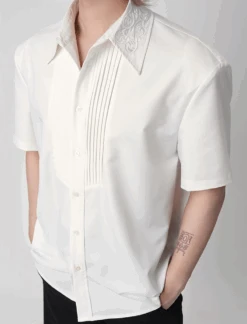 Embroidered Collar Short Sleeve Shirt With Pleated Front Detail -Modern Wear Shop Screenshot2025 07 06210514