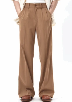 Pleated Wide Leg Trousers With Tailored Waistband And Belt Loop