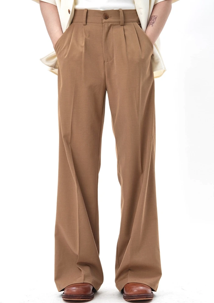 Pleated Wide Leg Trousers With Tailored Waistband And Belt Loop 1 Pleated Wide Leg Trousers With Tailored Waistband And Belt Loop
