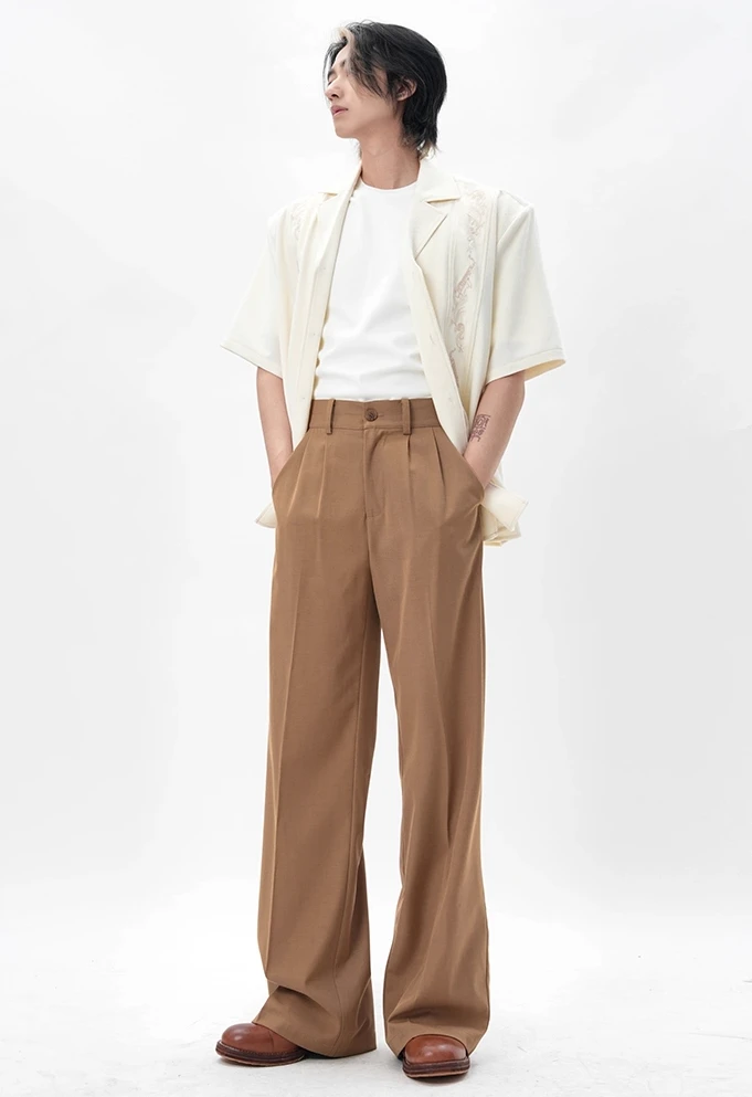 Pleated Wide Leg Trousers With Tailored Waistband And Belt Loop 9 Pleated Wide Leg Trousers With Tailored Waistband And Belt Loop - Image 9