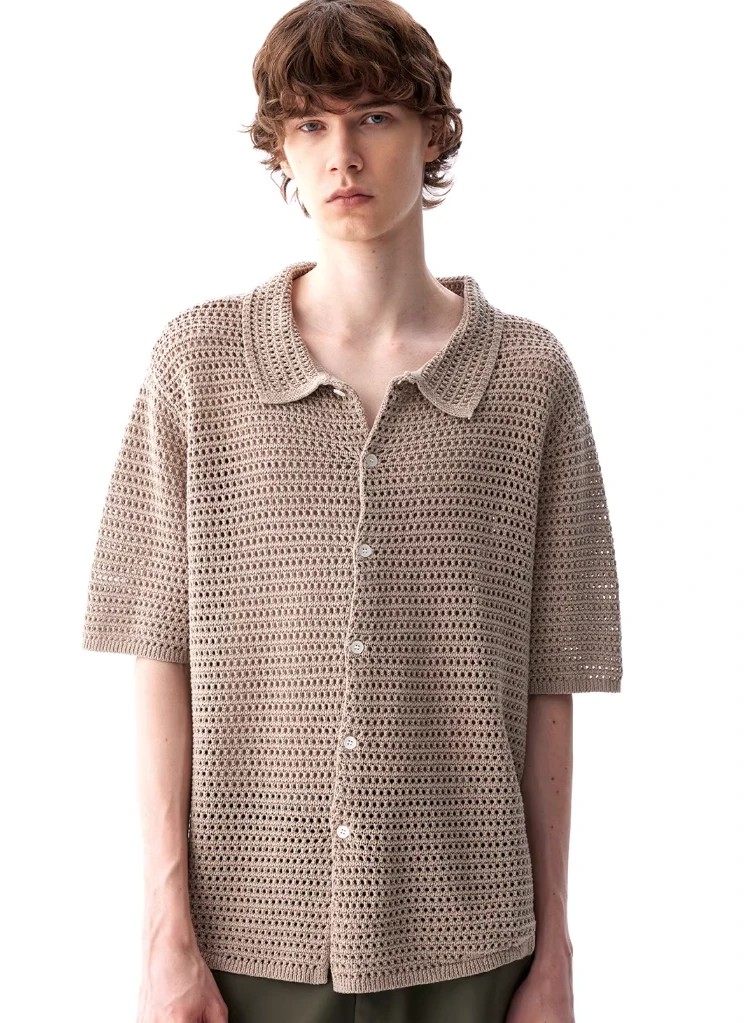 Open Knit Button Down Short Sleeve Shirt With Collar 1 Open Knit Button Down Short Sleeve Shirt With Collar