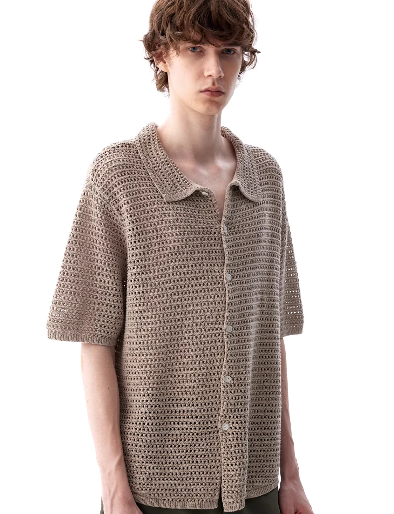Open Knit Button Down Short Sleeve Shirt With Collar 4 Open Knit Button Down Short Sleeve Shirt With Collar - Image 4