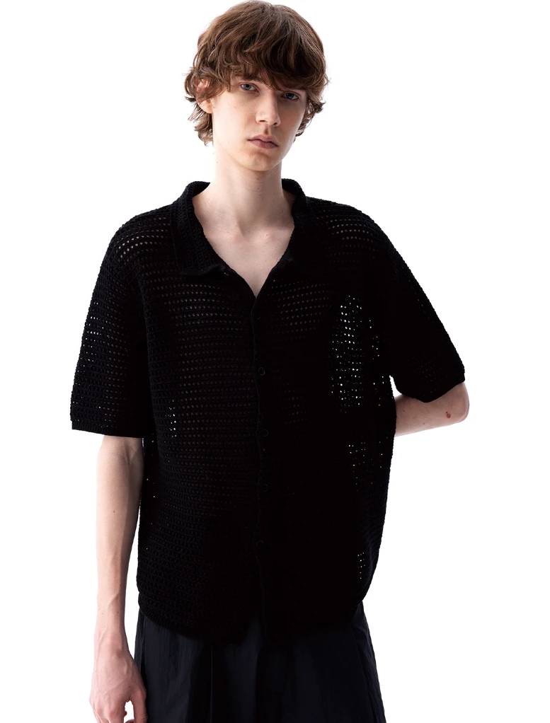 Open Knit Button Down Short Sleeve Shirt With Collar 8 Open Knit Button Down Short Sleeve Shirt With Collar - Image 8
