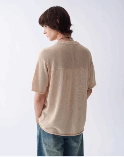 Ribbed Collar Textured Knit Drop Shoulder Tee -Modern Wear Shop Screenshot2025 07 12134444
