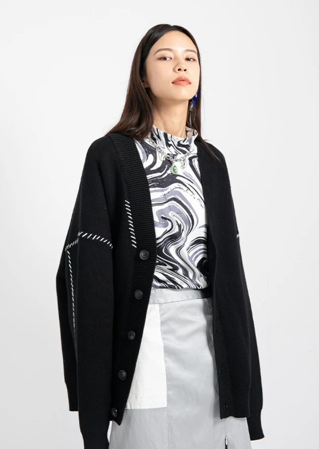 Contrast Stitch Oversized Cardigan 3 Contrast Stitch Oversized Cardigan - Image 3