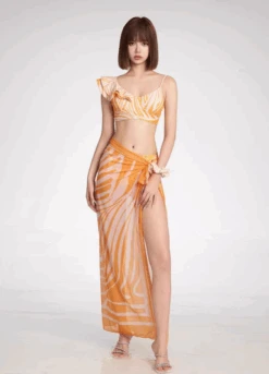 Abstract Print Two-Piece Swimsuit With Sarong
