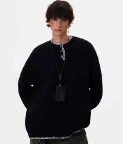 Ribbed Knit Henley Sweater With Button Detailing And Contrast Trim -Modern Wear Shop Screenshot 2025 01 22 203044