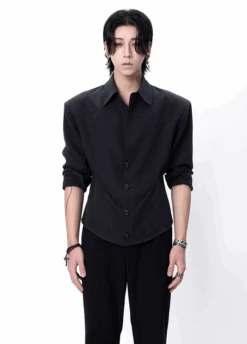 Structured Button-Up Shirt With Cinch Side Detail