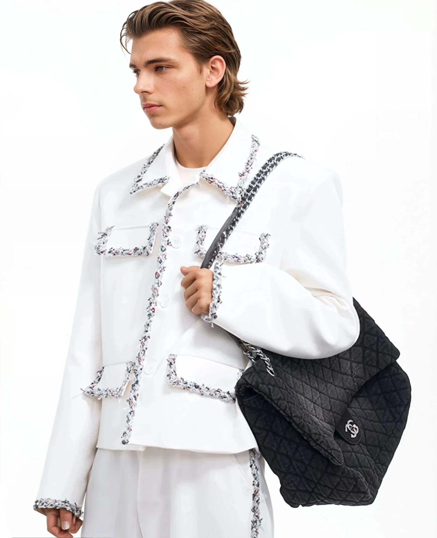 Boxy Cropped Blazer Jacket With Contrast Tweed Trim 4 Boxy Cropped Blazer Jacket With Contrast Tweed Trim - Image 4