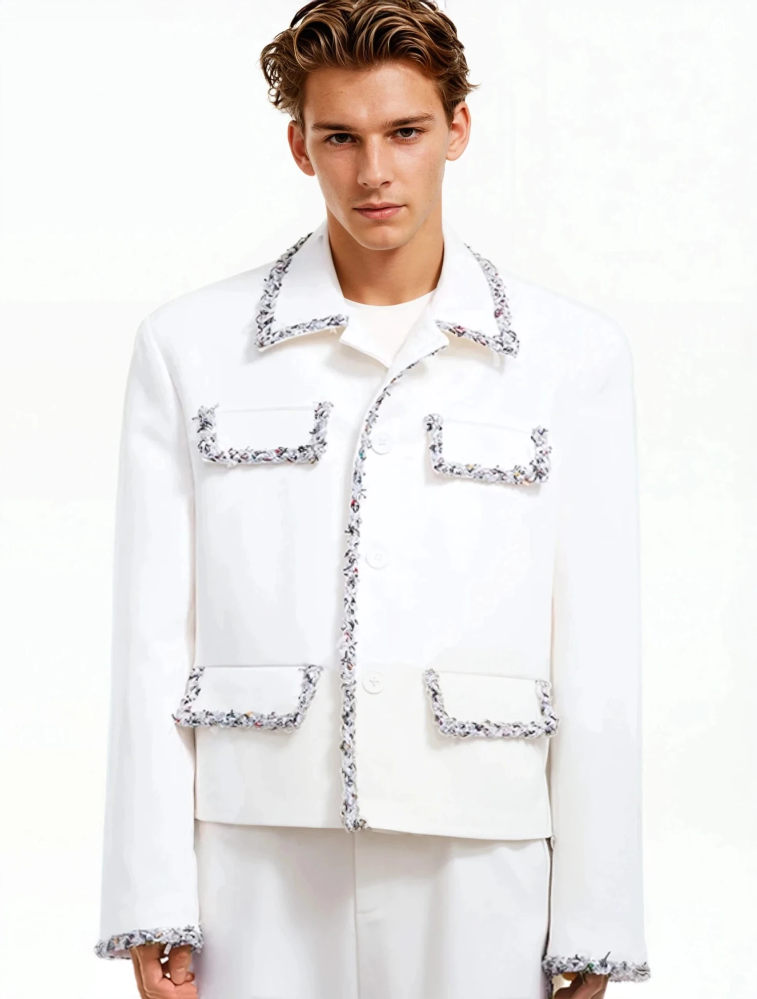 Boxy Cropped Blazer Jacket With Contrast Tweed Trim 1 Boxy Cropped Blazer Jacket With Contrast Tweed Trim