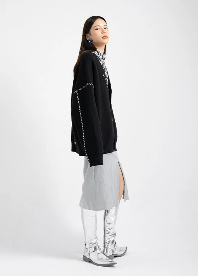 Contrast Stitch Oversized Cardigan 6 Contrast Stitch Oversized Cardigan - Image 6