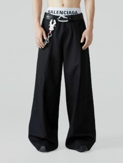 Wide Leg Tailored Trousers With Fold-Over Pleat