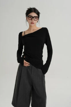 Asymmetric Single-Strap Off-Shoulder Long Sleeve Top -Modern Wear Shop a01ba10d35315fc7a74f1dd66d3bc97e