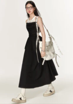 Link Chain Strap Backless Ruched Midi Dress With Pockets -Modern Wear Shop a02b452f219e20af7f70592a1e03d494