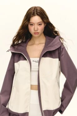 Color Block Hooded Zip-Up Windbreaker Jacket