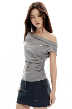 Asymmetrical Neckline Ruched Jersey Top -Modern Wear Shop a04351e52bf17fde3be2a1a1ef133417