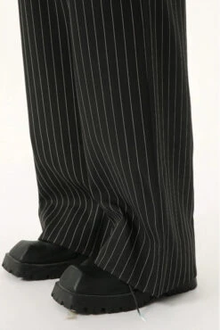 Mock Two-Piece Pinstripe Wide Leg Trousers With Elastic Waist -Modern Wear Shop a048595595f081239e170d44e89353f3