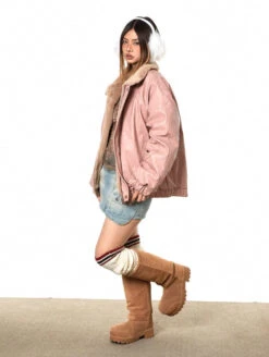 Fleece Lined Glossy Faux Leather Oversized Jacket -Modern Wear Shop a0e90cf8374a4269242d31c024d93b05