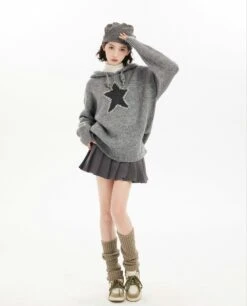 Oversized Star Patchwork Knit Hoodie Sweater -Modern Wear Shop a1157c33df4bf209f85e2d5b92e612d6