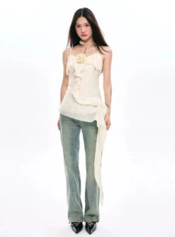 Ruffled Asymmetrical Camisole Top With Floral Accent -Modern Wear Shop a1376fa9500ce7659dd0217e409a8400